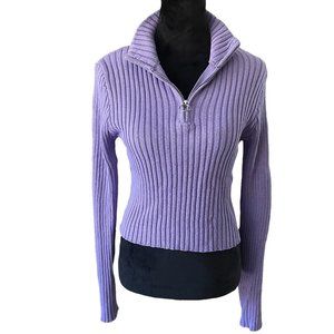 Forever 21 Knit Cropped Sweater with Quarter Zip - Purple - Large (runs small)